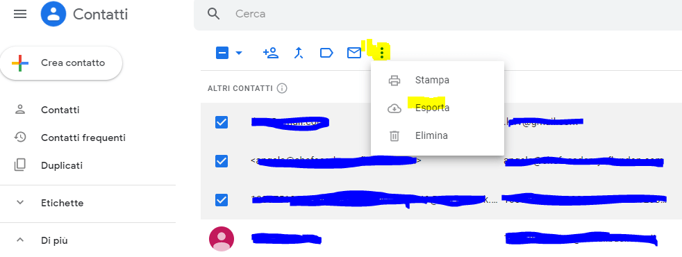 Come esportare singoli contatti da Gmail