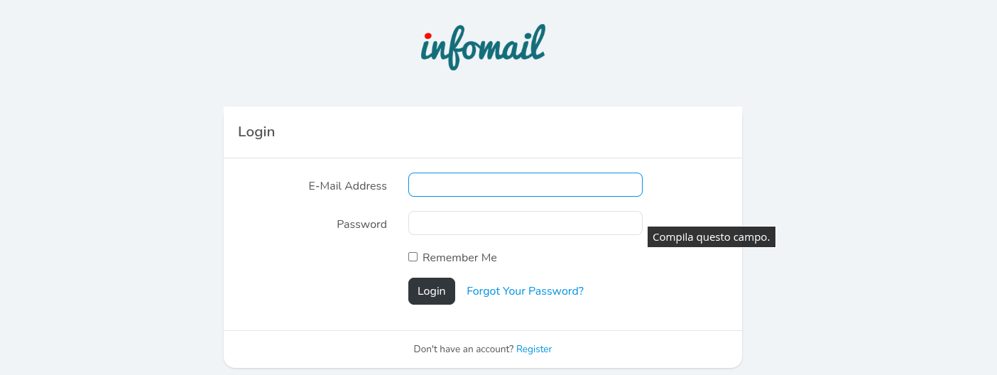 Schermata di login Infomail