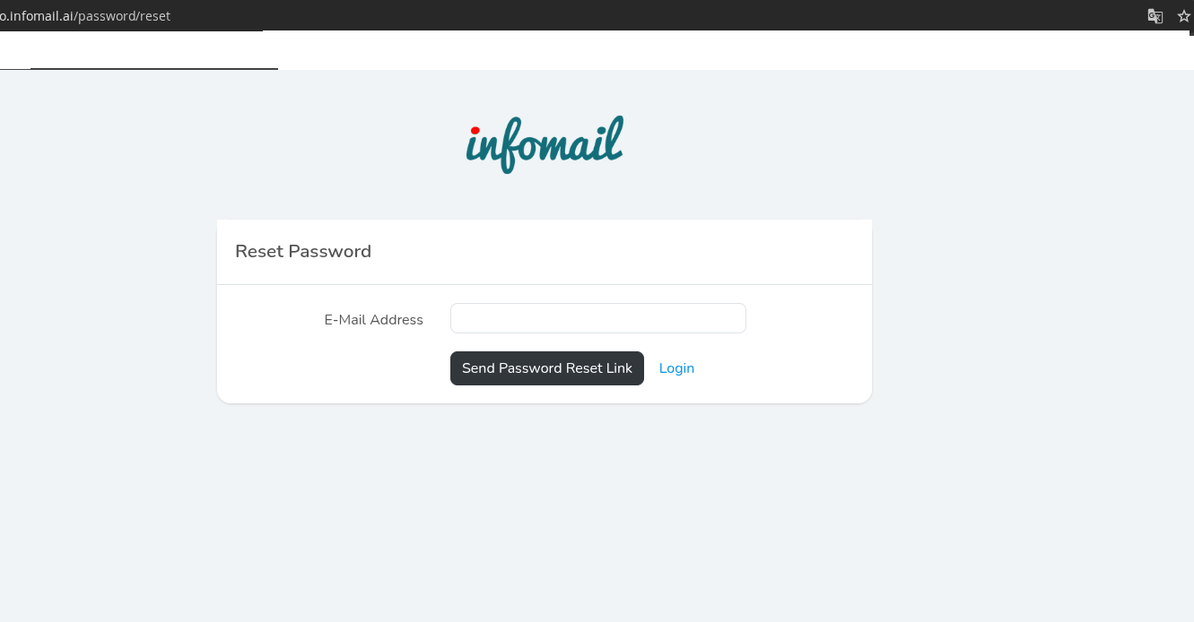 Schermata di reset password