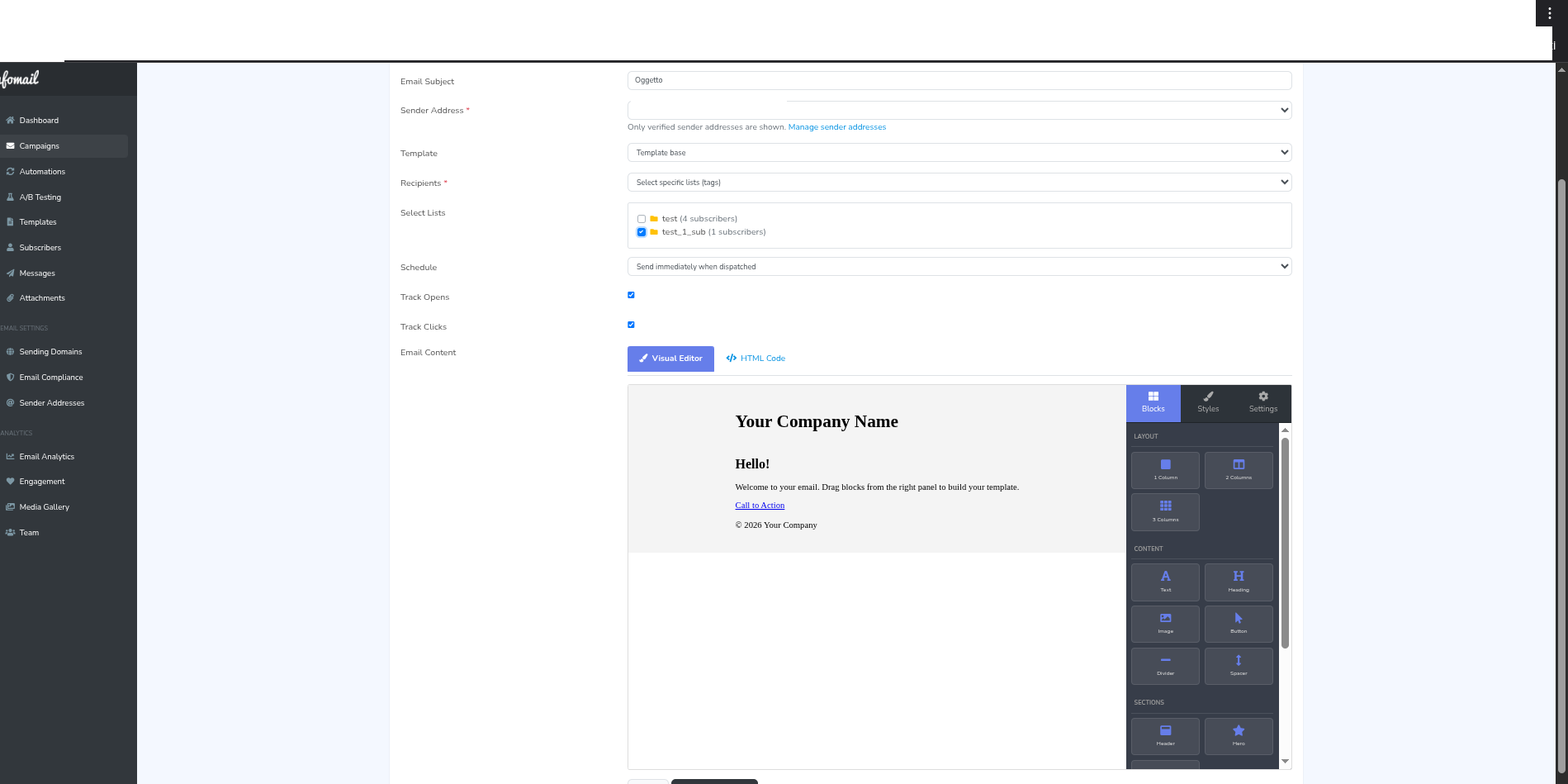 Selezione liste destinatari