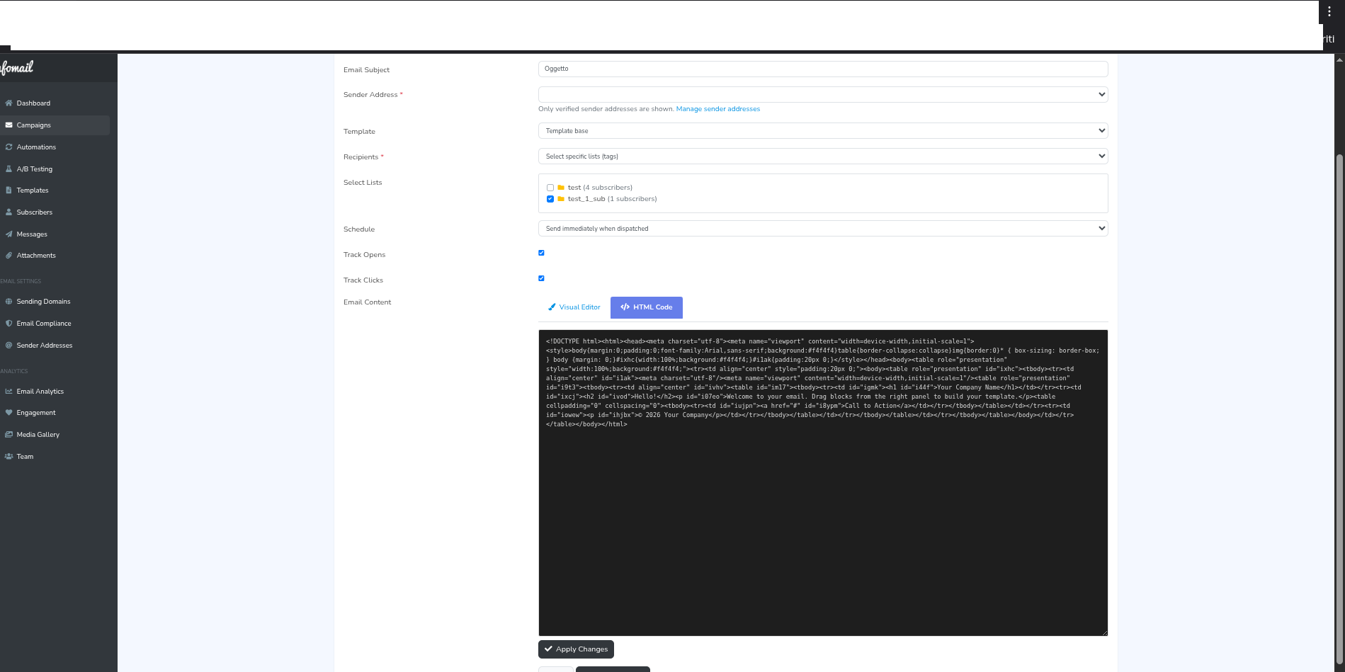 Editor HTML campagna