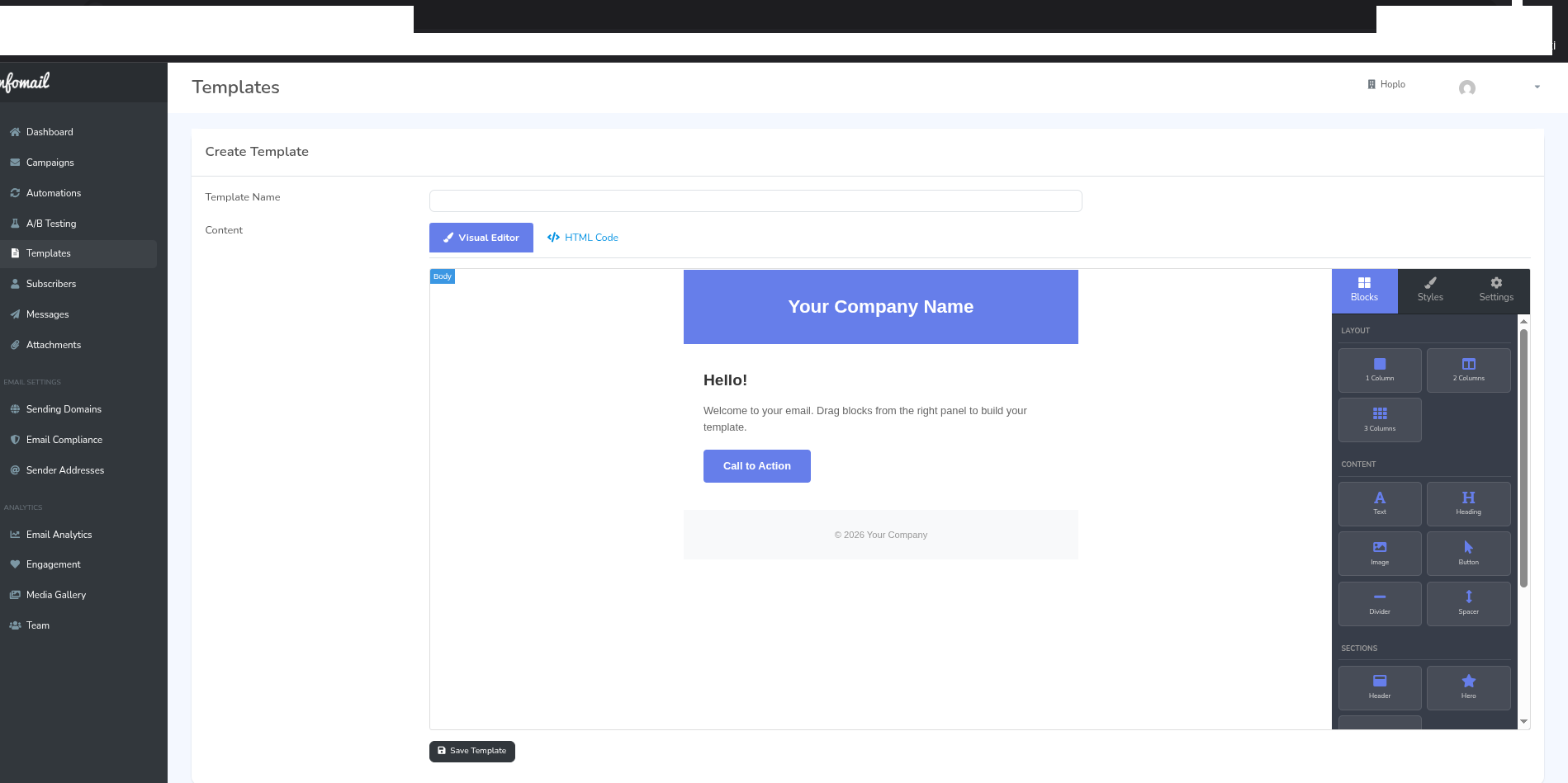 Editor creazione template