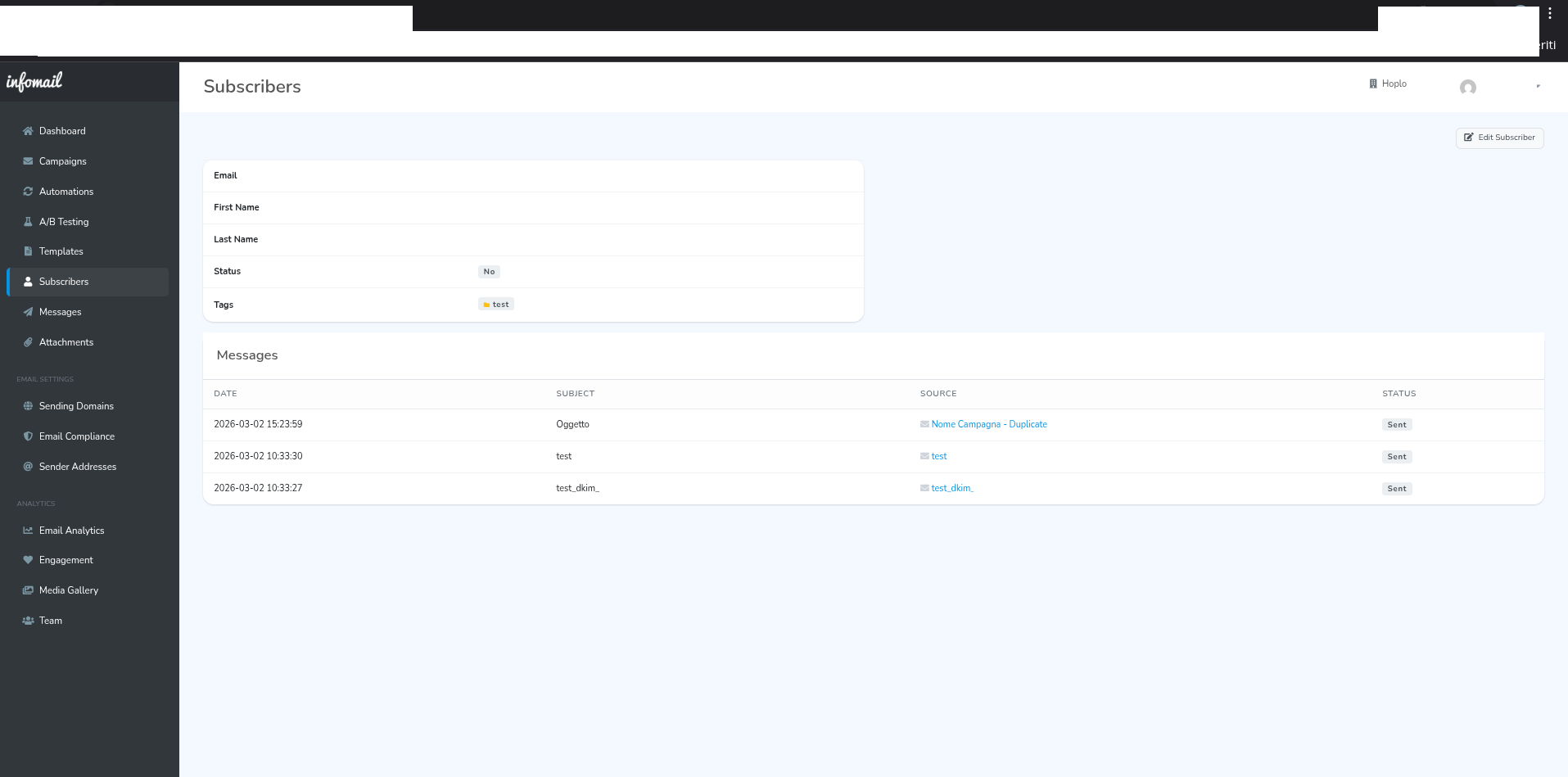 Dettaglio singolo iscritto
