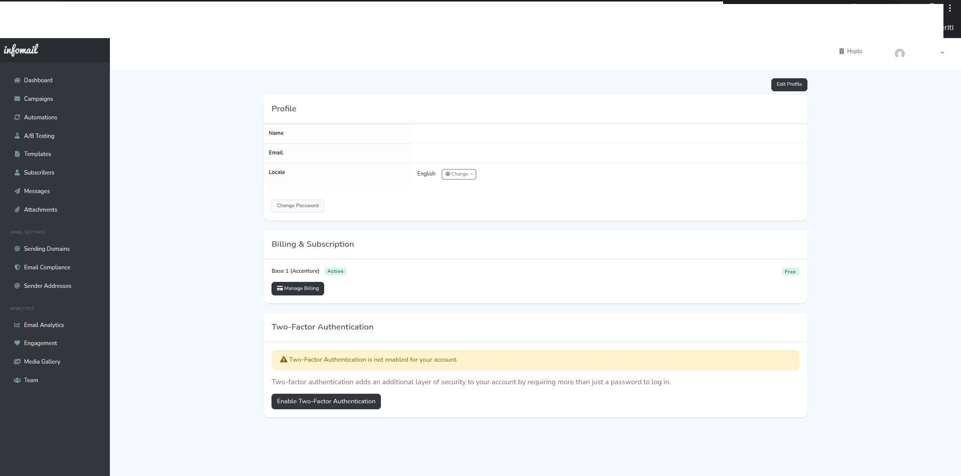Schermata profilo utente