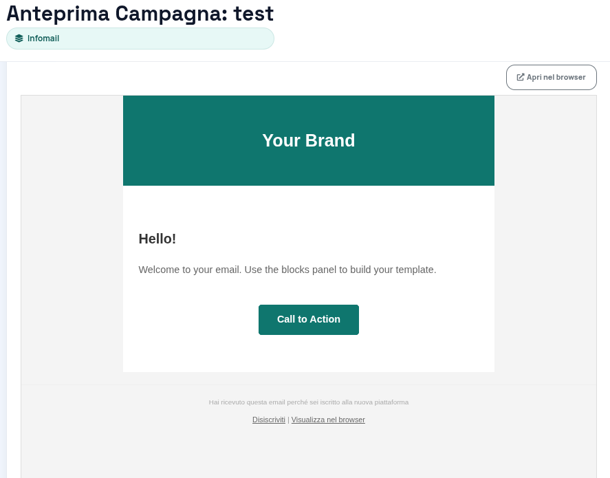 Il footer come appare in fondo all’anteprima di una campagna