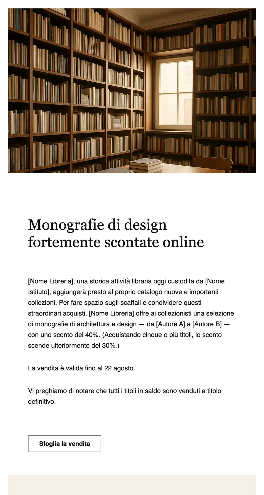 Email creata dall’AI Editor: vendita di una libreria