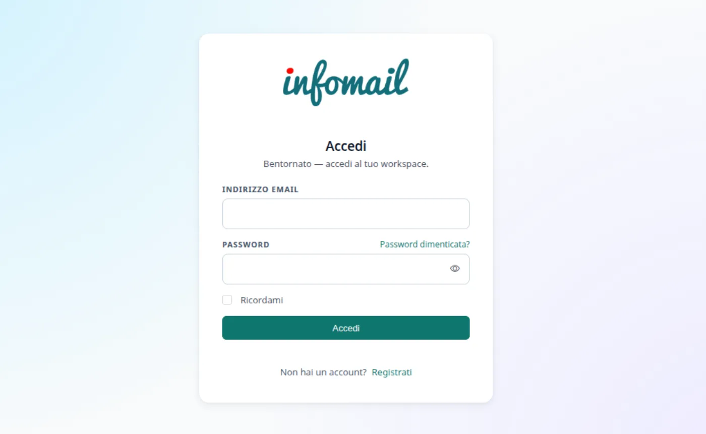 La schermata di accesso di Infomail
