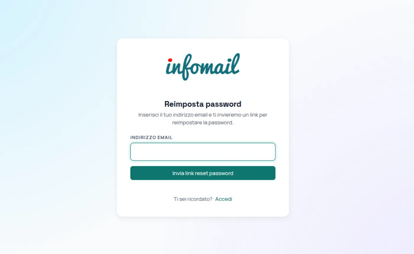 La schermata di recupero della password