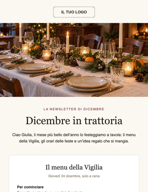 Anteprima del template «Newsletter di dicembre per un ristorante»