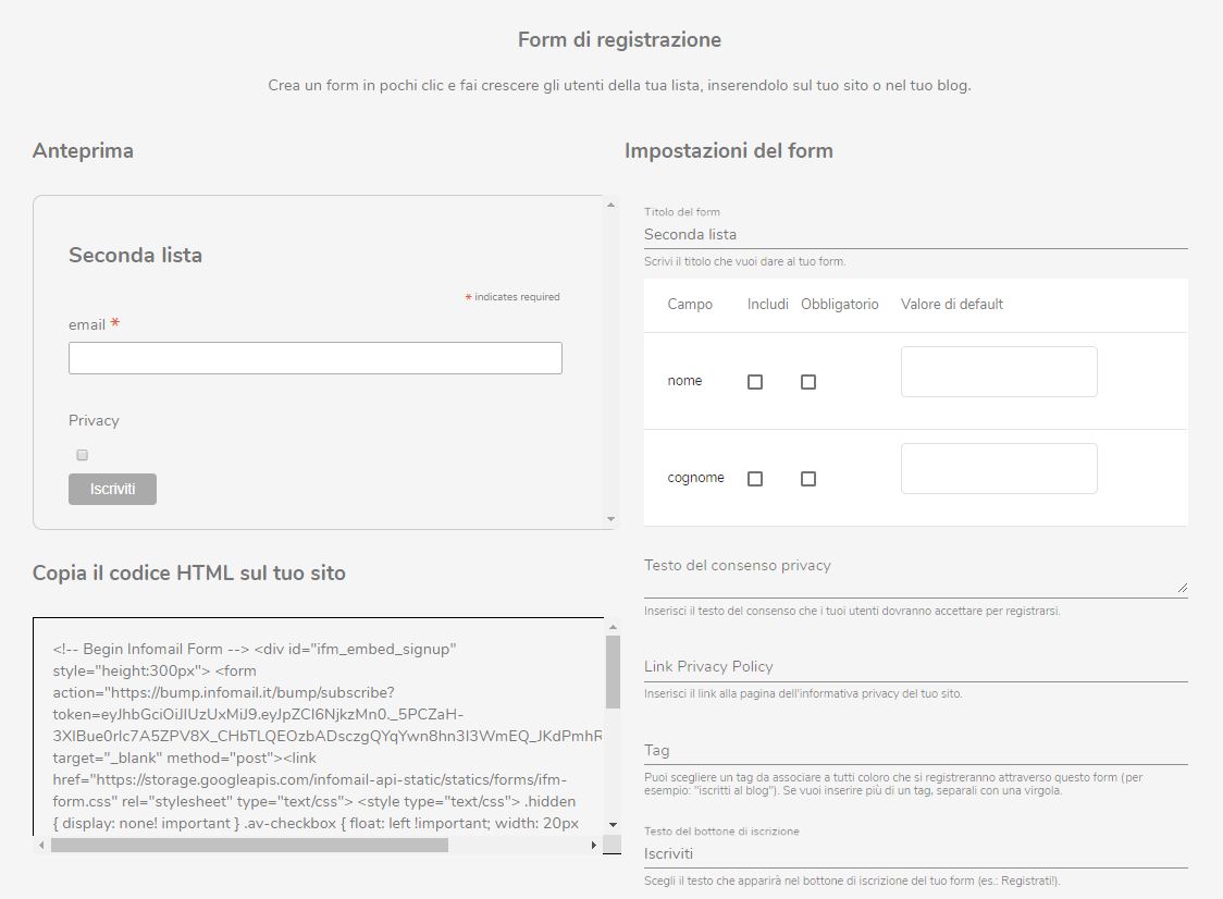 Personalizzare form registrazione newsletter