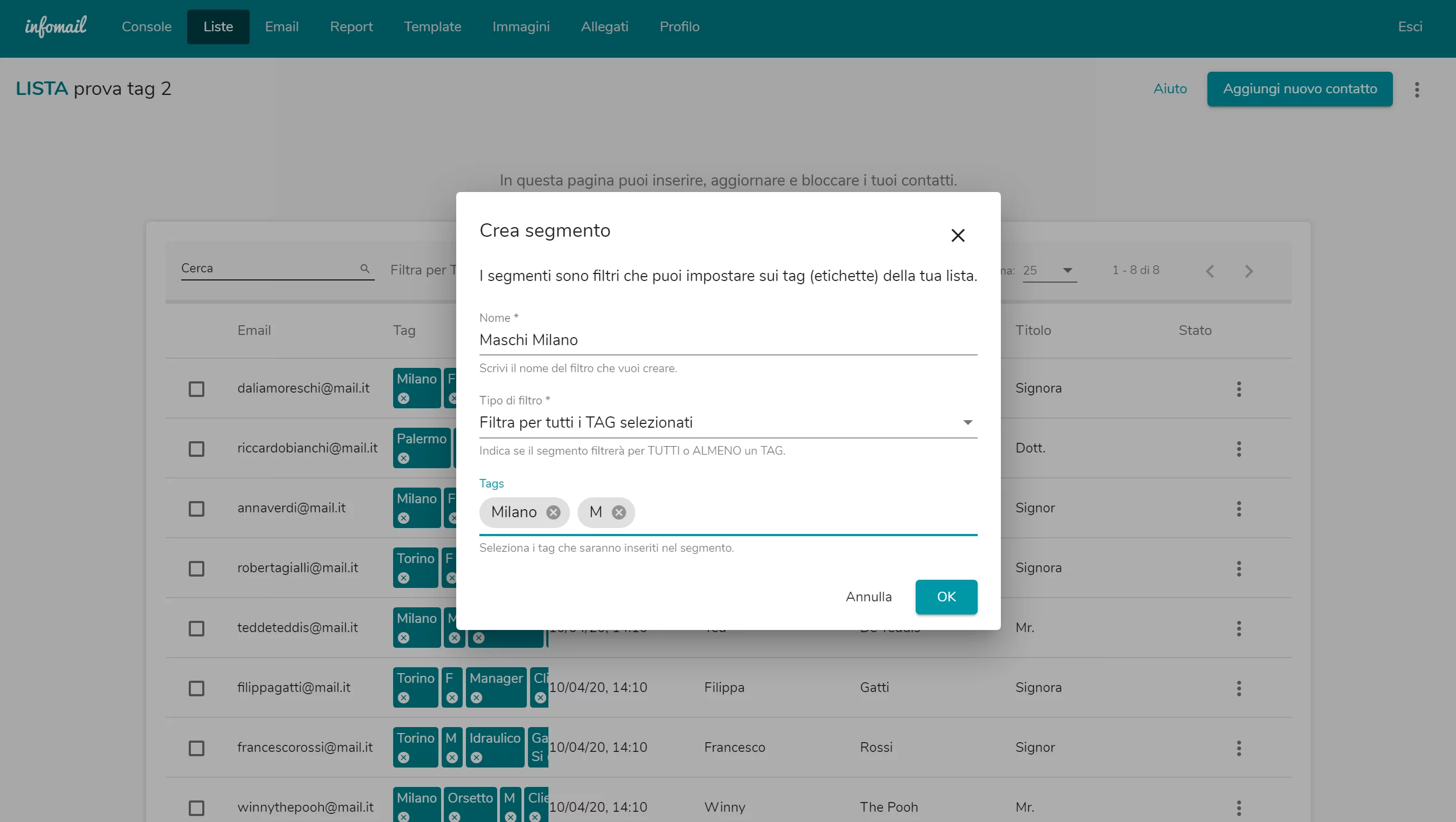 Create a segment with Infomail