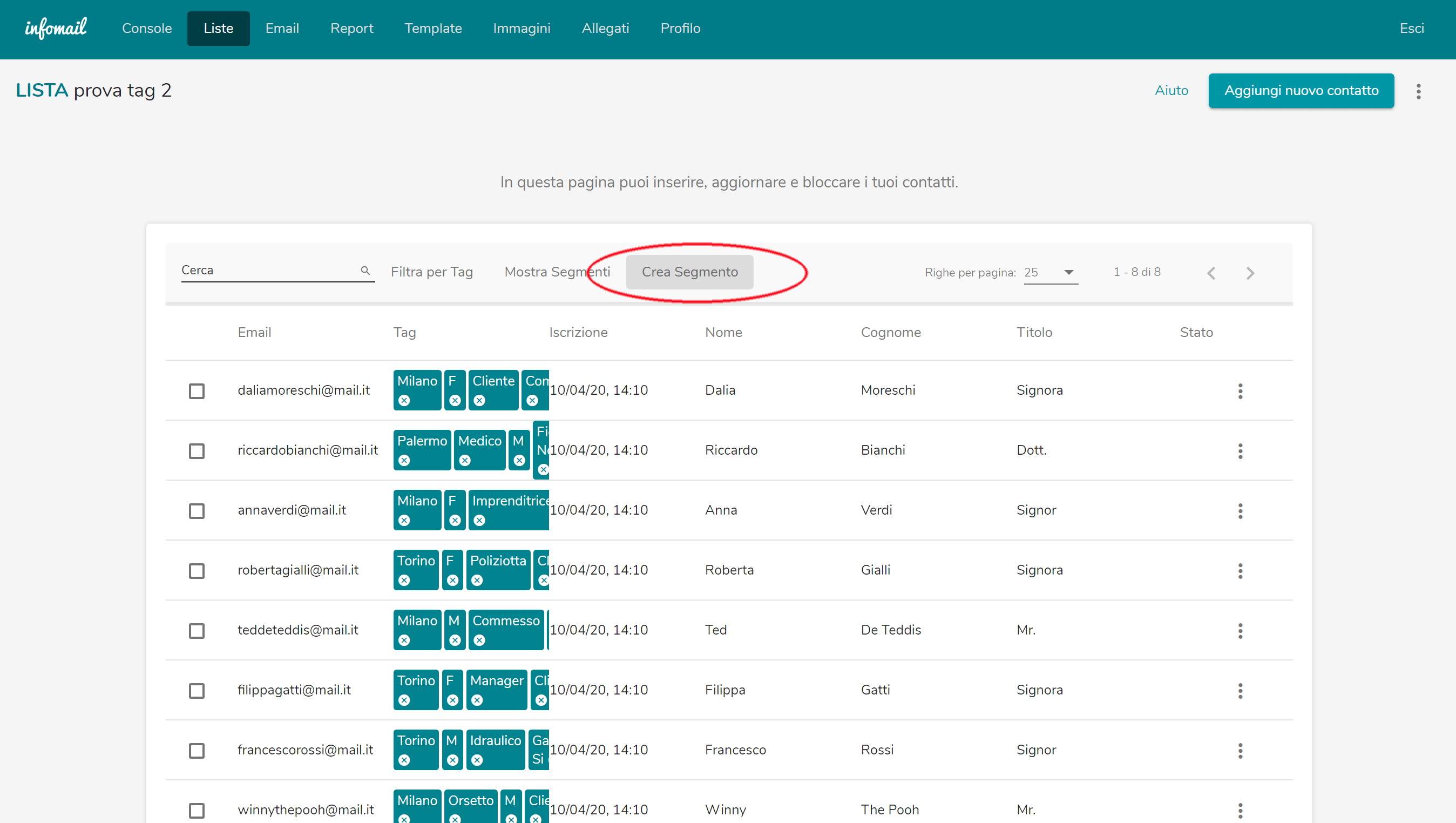 Segmenting the mailing list with Infomail