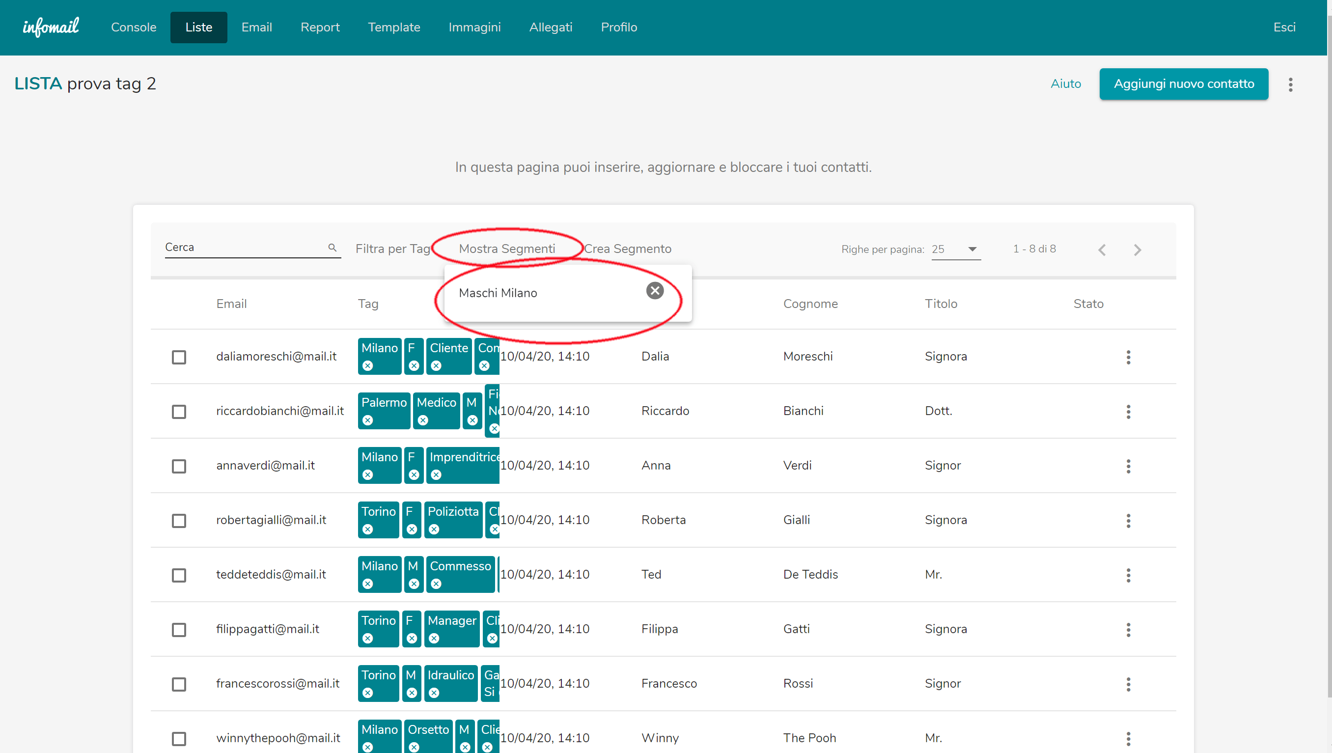 Segmenting the mailing list with Infomail