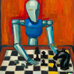 An oil painting by Matisse of a humanoid robot playing chess